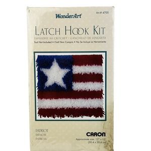 WonderArt Caron 4700 Patriot‎ Latch Hook Kit 12x12 Red White Blue Flag Made USA